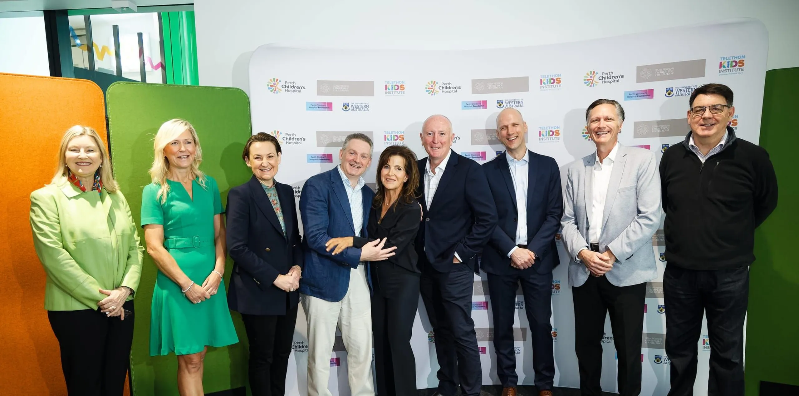 A group of people posing for a photo at the WA Comprehensive Kids Cancer Centre launch event
